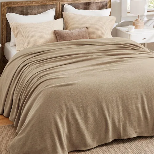 Miniatura 5 de Bedsure - Manta 100% algodón tamaño king para cama, transpirable y ligera, suave y acogedora, con textura de espiga para verano, color tostado, 180