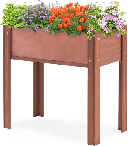 Miniatura 19 de Cama de jardín elevada de 48 x 24 x 30 pulgadas con patas, maceta de madera elevada para plantas al aire libre Gris