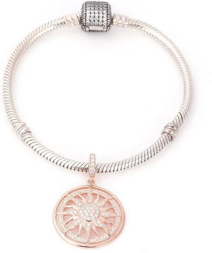 Miniatura 3 de Oro rosa sol colgantes plata de ley 925colgantes con circonita transparente para pulsera de cadena de serpiente de 3mm