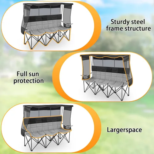Miniatura 6 de Teenyyou Silla de camping para 3 personas con toldo – Silla de playa de gran tamaño con protección solar UV, sofá biplaza plegable resistente de 700