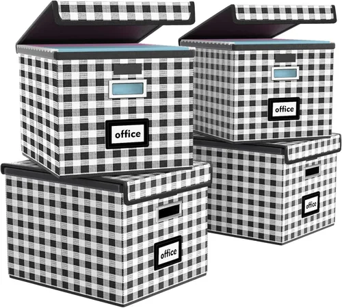 Miniatura 29 de Caja Organizadora de Archivos con Tapa, Caja Organizadora Plegable de Cuero Sintético para Carpetas Colgantes con Rieles de Plástico, Cajas (cuero)