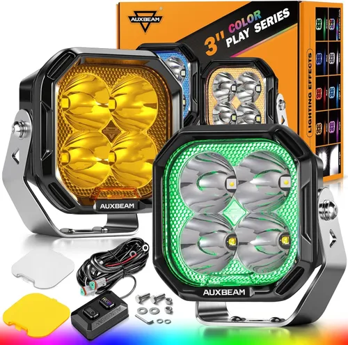 Miniatura 9 de Auxbeam Luces LED RGB en Cápsula de 3 Pulgadas, 7 Retroiluminación de Ciclo de Gradiente Dinámico, Combo Spot Flood de 116W, Luz de Conducción