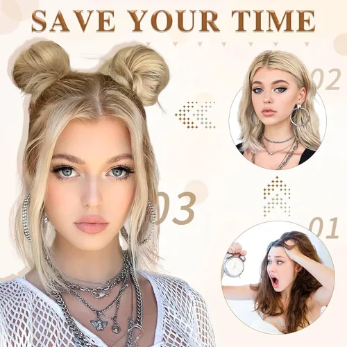 Miniatura 4 de 2 extensiones de moño de pelo sintético para mujer, mini moños naturales con clip, extensiones de cabello para mujer, moño desordenado, para uso