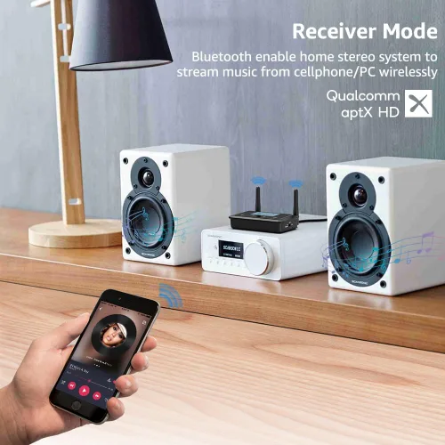 Miniatura 4 de 1Mii B03+ Receptor transmisor Bluetooth para TV Home Stereo, adaptador Bluetooth 5.3 de largo alcance para audio de TV con pantalla, aptX baja