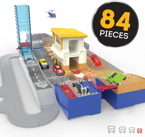 Miniatura 4 de Driven by Battat – Juego de pista de carreras plegable de 84 piezas con 6 autos mini – Incluye auto de carreras, camión monstruo y accesorios