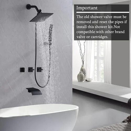 Miniatura 2 de Grifo de ducha de bañera de 3 manijas, juego de grifo de ducha de bañera con caño de bañera, sistema de ducha dual 2 en 1, kit completo de acabados