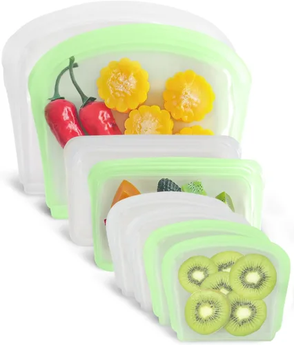 Miniatura 11 de Bolsas de almacenamiento de silicona reutilizables, paquete de 4 bolsas para bocadillos y sándwiches, bolsas de silicona duraderas con cierre