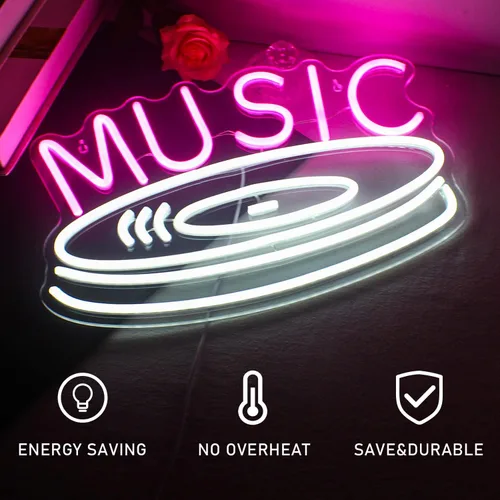 Miniatura 5 de Letrero de neón de grabación de música en rosa y blanco, luces de neón LED para decoración de pared, luces de neón USB para dormitorio, estudio