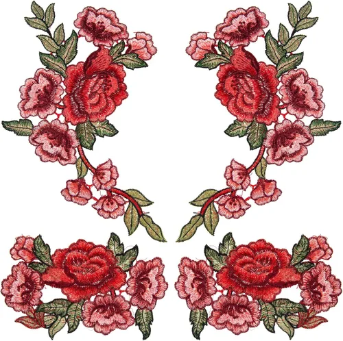 Miniatura 8 de HINZIC 4 piezas Parches de Apliques Bordados de Flores de Peonía para Coser, Ramo Rosa Boho para Vestido de Novia, Ropa, Jeans, Sombrero, Chaquetas