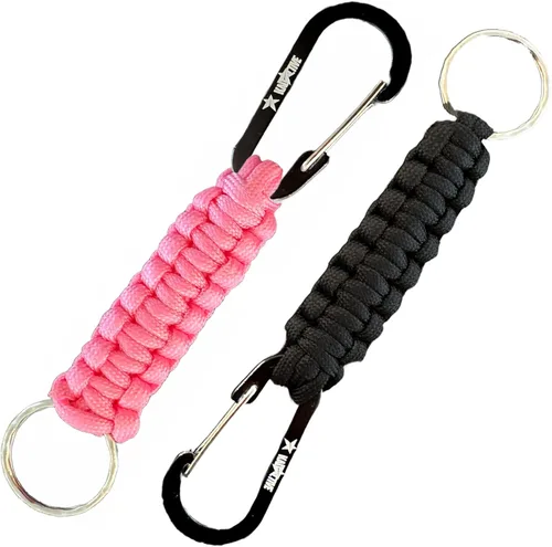 Llavero Paracord con mosquetón – 2 llaveros de mosquetón para mochila, supervivencia, campamento. Llaveros de paracaídas para hombre Rosa - Black