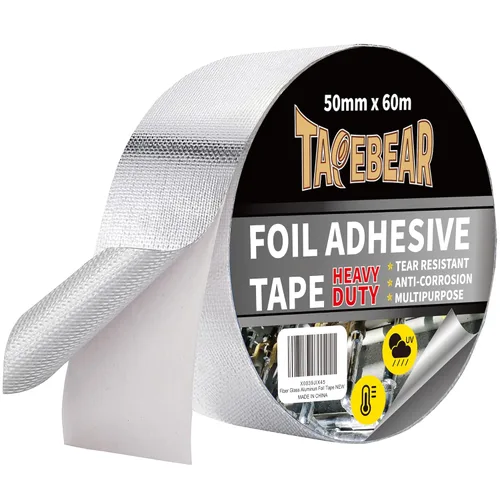 TAPEBEAR Cinta de Protección Térmica de Papel de Aluminio 2 Pulgadas x 65 Yardas, Cinta Fría de Fibra de Vidrio Aluminizada de 5.5 Mil de Grosor