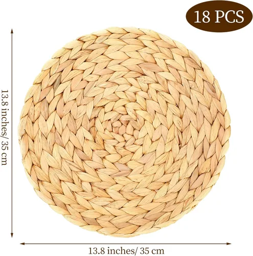 Miniatura 2 de Paquete de 18 manteles individuales de mimbre de ratán a granel, redondos, tejidos para platos de cena, manteles individuales de paja, manteles