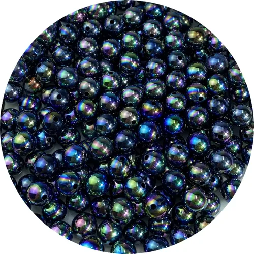 200 cuentas de perlas para manualidades de 0.394 pulgadas (0.394 in), cuentas redondas sueltas de perlas para collares, pulseras, aretes, Black AB