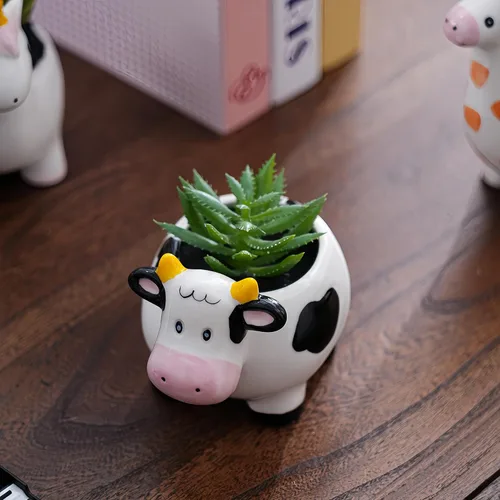 Miniatura 5 de Maceta de cerámica en forma de animal - Decoración única y encantadora para el hogar (vaca)