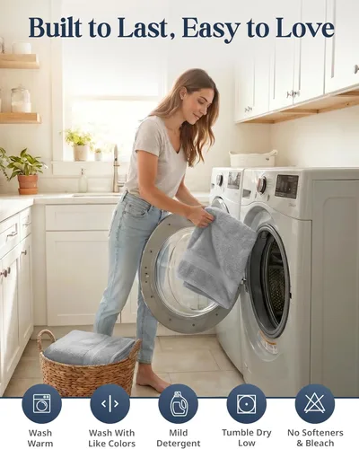 Miniatura 8 de LANE LINEN Juego de 6 toallas turcas de 100 % algodón para baño, súper suaves, de secado rápido y altamente absorbentes, 2 toallas de baño, 2 paños