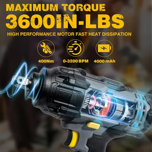 Miniatura 2 de RIDA POWER - Llave de impacto inalámbrica, pistola de impacto de 1/2 pulgada con 5 opciones de par máximo de 300 pies-libras (400 N.m), con batería