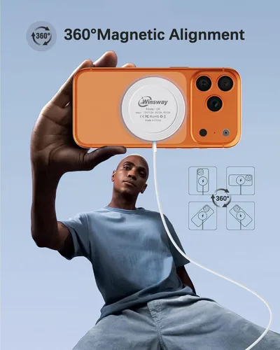Miniatura 4 de Paquete de 2 cargadores inalámbricos magnéticos, almohadilla de carga rápida de 15 W con adaptador de enchufe PD de 20 W, cable USB C de 5 pies