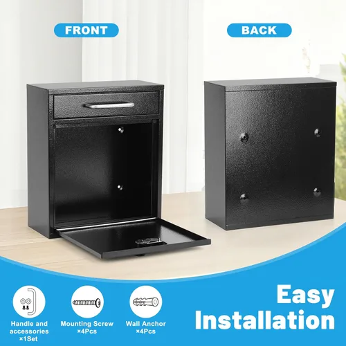 Miniatura 8 de KYODOLED Buzón de pared para exterior, cerradura de combinación, grande, negro Sturdy Steel, Anti-theft Large Drop Box, Ideal for Home, Office