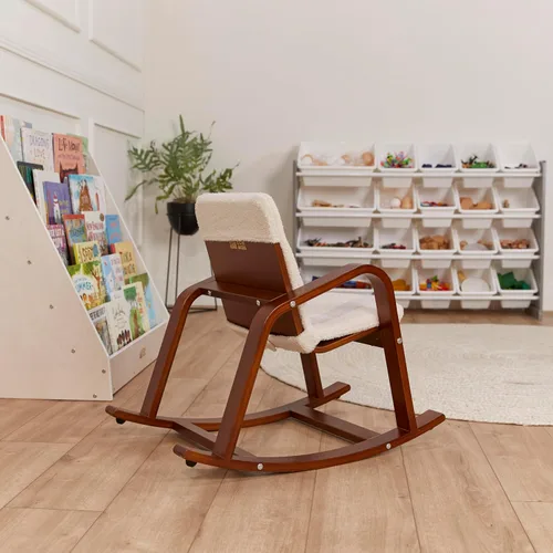 Miniatura 12 de ECR4Kids Mecedora de lectura Bentwood con reposabrazos y cojín, muebles Montessori, nogal oscuro