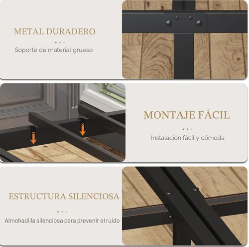 Miniatura 5 de Jenmit - Estructura de cama de tamaño completo con estación de carga y luces LED, estructura de cama de plataforma metálica con cabecera y pie
