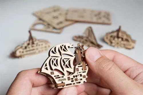 Miniatura 3 de Mechanical UGEARS Rompecabezas 3D de madera U-Fidgets-Ships. Juego de construcción de 4 modelos