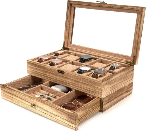 Emfogo Caja de reloj funda de reloj con 10 ranuras para hombres y mujeres soporte de reloj de madera para hombres regalo para novio día del padre