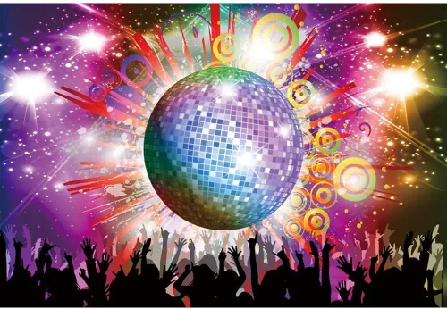 Miniatura 7 de AOFOTO Telones de fondo de bola de discotecas de 5 x 3 pies para fotografía, luces de neón brillantes, música, club, baile, DJ, tema de sesión
