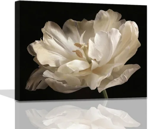 Miniatura 10 de Decoración de baño negro, tulipán blanco sobre fondo negro, arte moderno en lienzo para decoración de baño, arte de pared de baño, ilustraciones