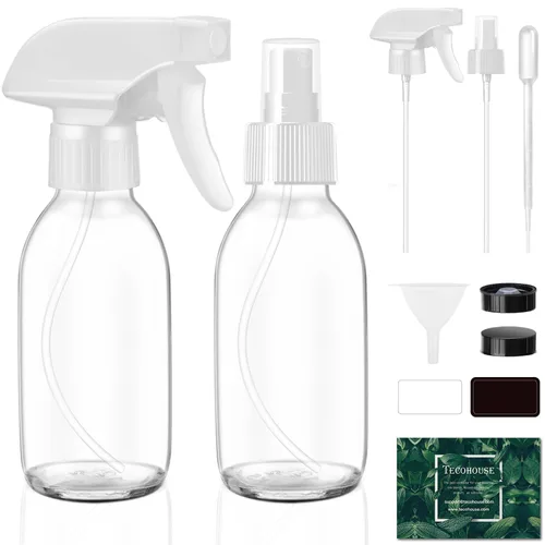 Tecohouse Botellas rociadoras de vidrio de 4 onzas, botellas de aerosol pequeñas vacías paquete de 2 para aceites esenciales, soluciones de Tapas