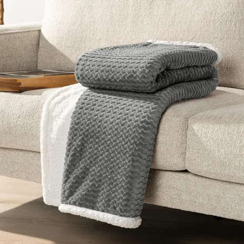 Miniatura 4 de PAVILIA manta de forro polar sherpa prémium, suave, acolchada, reversible, cálida y acogedora de microfibra lisa para sofá Gris