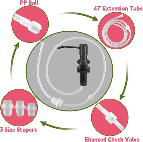 Miniatura 5 de OHiHi - Dispensador de jabón para fregadero de cocina con tubo de extensión de 47 pulgadas, base de cabezal de bomba ancha, sin fugas de agua, sin