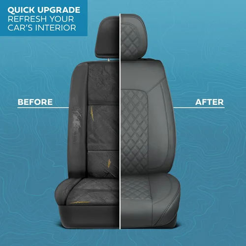 Miniatura 6 de MotorBox Haven Series - Fundas de asiento de piel de napa, para automóviles, edición Lux, fundas de asiento delantero con costuras de diamante