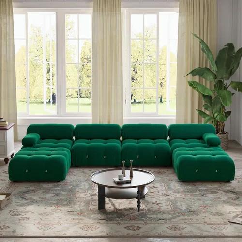 Miniatura 16 de WJShome Sofá modular modular de 103.95 pulgadas, sofá convertible de terciopelo de 3 plazas minimalista para sala de estar, sofá moderno y grande
