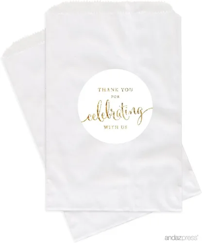 Miniatura 37 de Andaz Press Bolsas de regalo personalizadas para mesa de postre, agradecimiento por celebrar con nosotros, aguamarina, paquete de 24, personalizadas