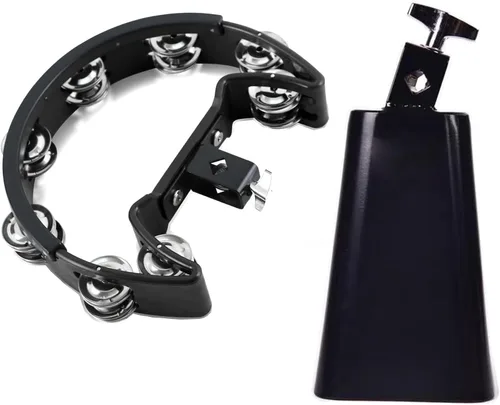 Miniatura 8 de MOONBACK Tambourine and 6 Inch Cowbell Kit, Drum Set Tambourine with Mounting Eye Bolt, Black