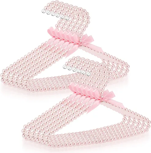 Miniatura 8 de Threan Rosa 12 piezas de perchas de ropa con cuentas de perlas mini con cuentas de perlas pequeñas de metal con cinta, estándar para niños, bebés