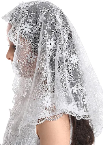 Miniatura 2 de Bozidol Velo de primera comunión para niñas Mantilla corta de encaje triangular capilla católica, cubierta de cabeza de misa, velo de iglesia