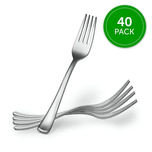 Miniatura 7 de Plasticpro Tenedores desechables de plástico plateado resistente, cubiertos de plástico elegante que parecen cubiertos de plata real, utensilios