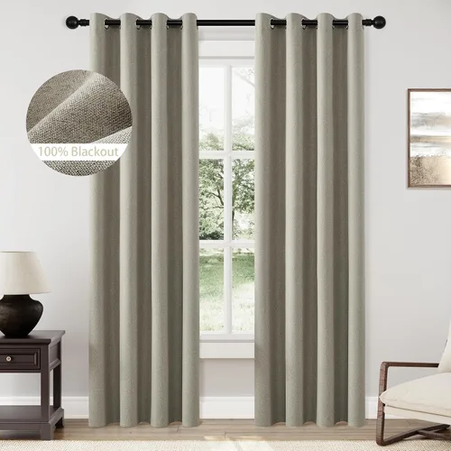 Miniatura 42 de ChrisDowa Cortinas 100% Opacas de Abedul Sólido de 45 Pulgadas de Largo, 2 Paneles para Dormitorio y Sala de Estar, Estilo Granja Oscurecedoras