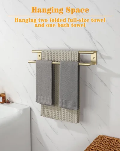 Miniatura 5 de Alise Toallero doble para baño, soporte para toallas de pared de 24 pulgadas, toalleros para baño, colgador de toallas de acero inoxidable SUS304