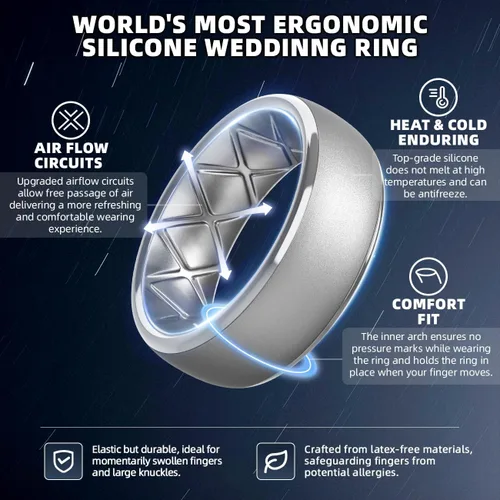 Miniatura 12 de Egnaro Anillos de boda de silicona para hombre: 1/4/6/7 Multipack de anillos de boda de goma con arco interior Diseño ergonómico transpirable