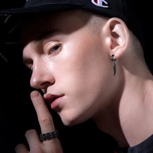 Miniatura 3 de Pendientes de aro unisex punk hip hop de acero inoxidable plateado negro dorado tono de bloqueo de trueno perno de rayo colgante de aro de regalo
