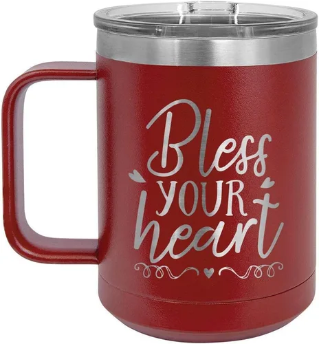 Miniatura 17 de BLESS YOUR HEART Taza de café blanca de 15 oz con tapa deslizante Taza de café de viaje aislada Ideas de regalos de cumpleaños o Navidad