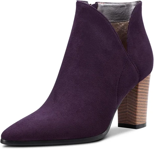 DearOnly Botines cortos para mujer, con puntera puntiaguda, tacón alto y grueso, zapatos de vestir, estilo vintage, con cremallera, 3 pulgadas