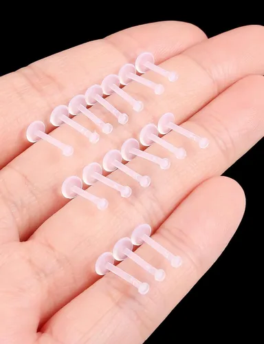 Miniatura 2 de Aretes transparentes con parte trasera plana de 18 G y 16 G para deportes de nariz, plástico de silicona, retenedores de cartílago para tragus