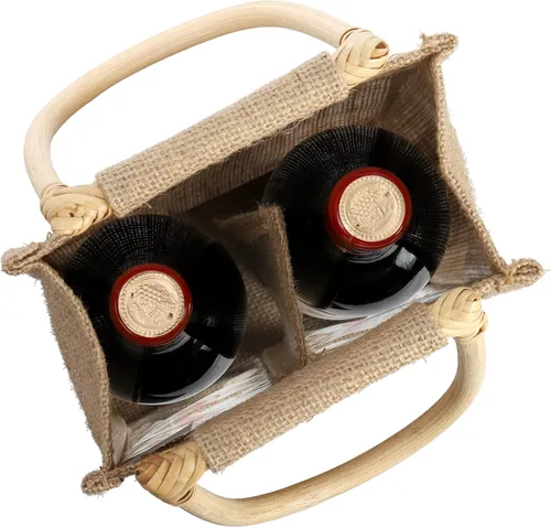 Miniatura 4 de Peohud Paquete de 2 bolsas de arpillera para botellas de vino, 4 botellas de yute para vino, bolsas de regalo de embalaje vintage con ventana y asa