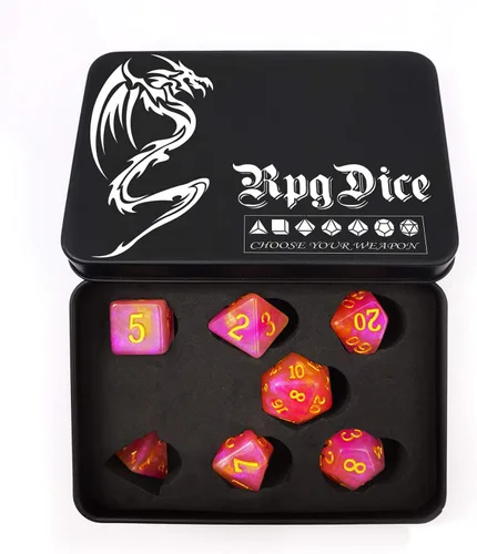 Miniatura 11 de Bescon Fantasía Arco Iris Brillante Dados Poliédricos 7pcs Set Caramelo de Medianoche, Juego de dados RPG Luminoso Resplandor en la oscuridad