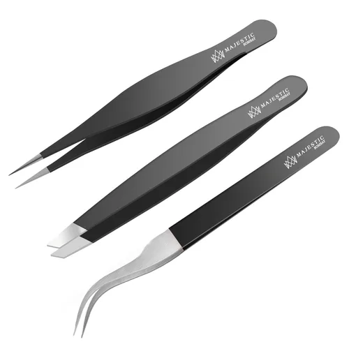 Miniatura 9 de Majestic Bombay Pinzas de punta fina para mujeres y hombres – Garrapatas astilladas, depilación facial, cejas y encarnados – afiladas, nariz