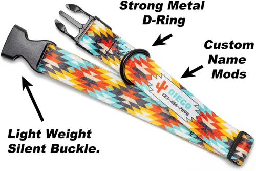 Miniatura 4 de Western Dog Collar Personalized with Serape Aztec Tribal Design, Soft & Comfortable Polyester With Quick Release Buckle - Custom Southwest Puppy