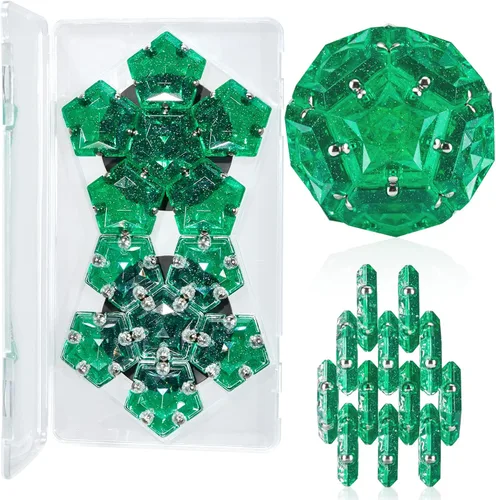 Esferas magnéticas antiestrés con imanes - Cristal verde holográfico con destellos - Juguetes magnéticos antiestrés - Juego de 12 piezas - Purpurina
